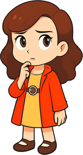 Make her stand still and thinking look on face with finger on her chin