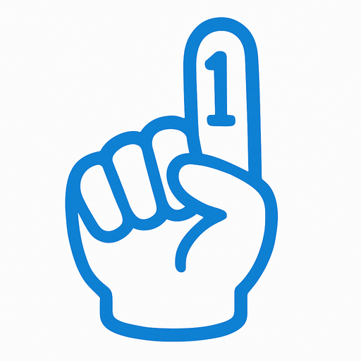 Medium white blue outline on a white finger saying 1 in the middle.
In-Game asset.  2d.  High contrast.  No shadows