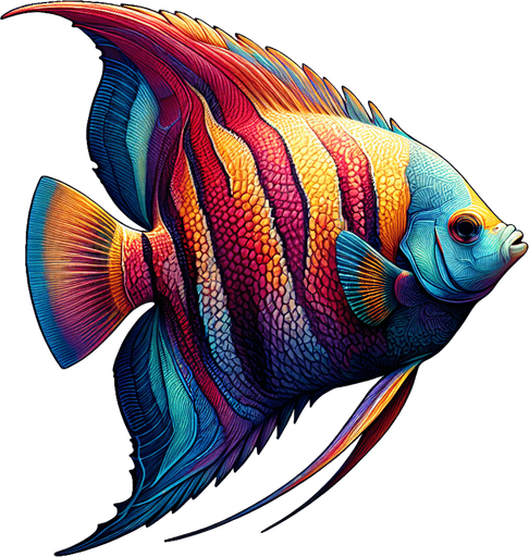A realistic Angelfish.
Single Game Texture. In-Game asset. 2d. Blank background. High contrast. No shadows.