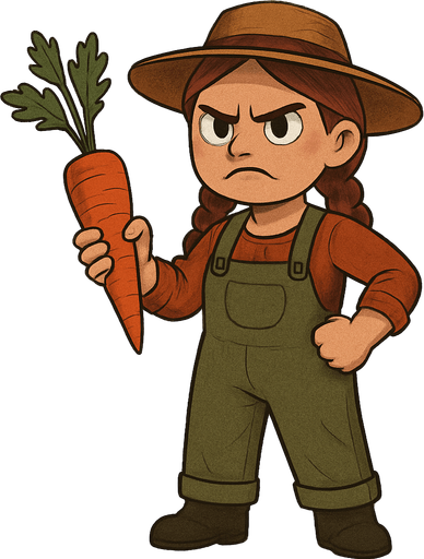 Elinde havuç olan kızgın bir çiftçi.
Karakter ayakkabısı siyah