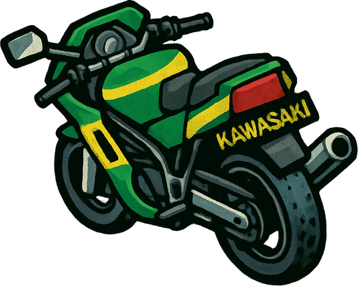 bir kawasaki motoru arkadan bakıldığında yukarıdan aşağıya gta2 tek oyun dokusu . oyun içi varlık. 2d. boş arka plan. yüksek kontrast. gölge yok.  motor perspektif olarak sağa yatık olsun.
In-Game asset.  2d.  High contrast.  No shadows