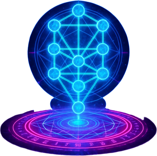 Magical spell effect 3d cyberpunk hologram sacred geometry diagram tree of life