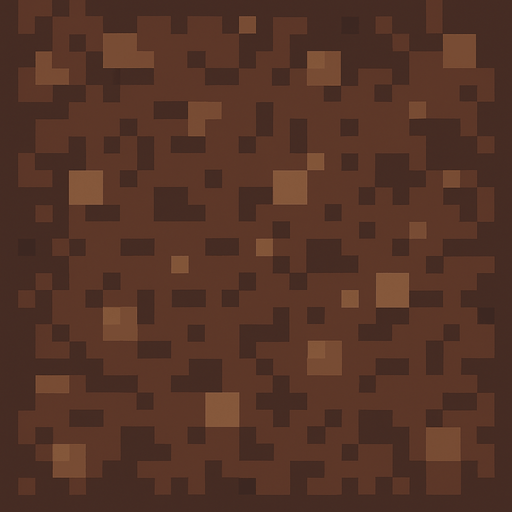 Make a 2D top-down pixelated flat image of Dirt.
In-Game asset.  2d.  High contrast.  No shadows