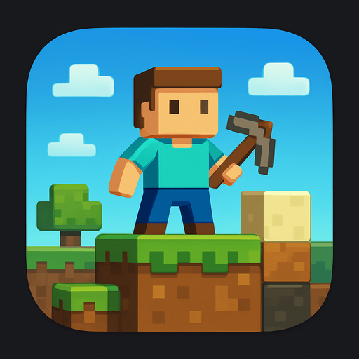 Modern App Store icon, high definition, square with rounded corners, for a game titled "MiniCraft: Block Builder" and with the description "A 2D sandbox game where you build, remove, and move blocks to create your own world, inspired by Minecraft.". No text on icon!