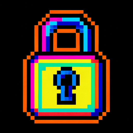 A small lock icon. 80s arcade machine graphics..
In-Game asset.  2d.  High contrast.  No shadows