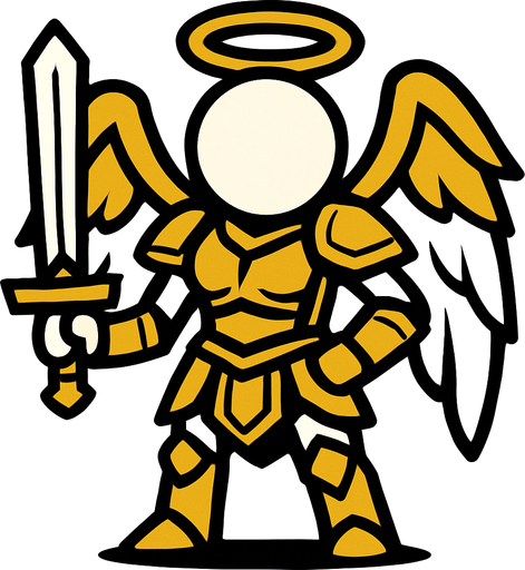 White female stickman that is an angel with golden armor and a heavenly sword.
In-Game asset.  2d.  High contrast.  No shadows