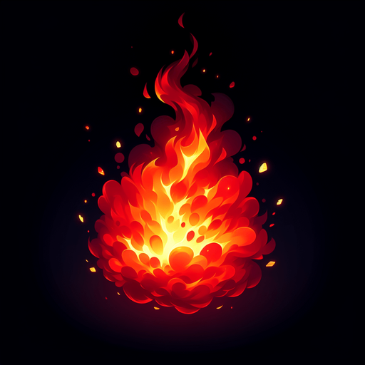 Fire particle. Single Game Texture. In-Game asset. 2d. black background. High contrast. No shadows.