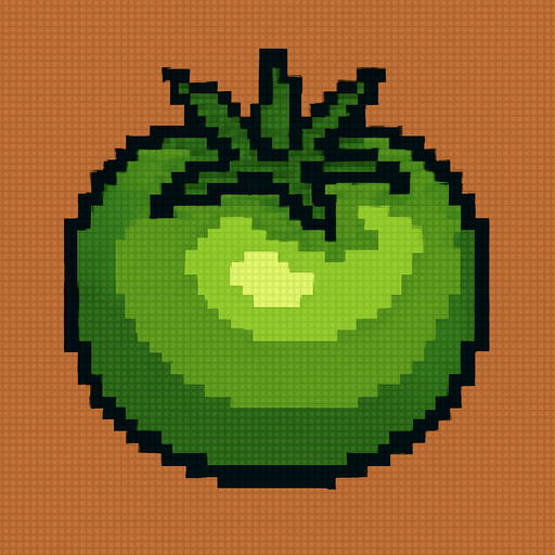 tomate verde de pixeles.
In-Game asset.  2d.  High contrast.  No shadows