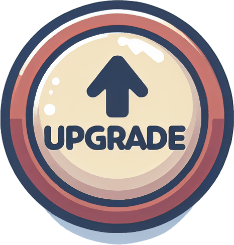 a button saying 'upgrade'.
In-Game asset. 2d. Blank background. High contrast.