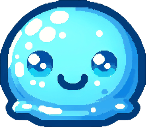2D Sprite of a cute blue slime, smiling