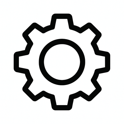 A settings button I can without any background it’s a gear.
In-Game asset.  2d.  High contrast.  No shadows