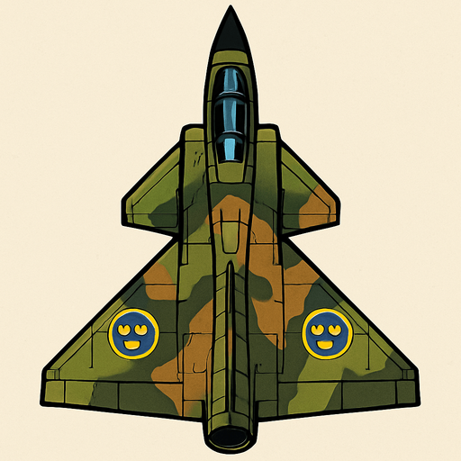 A Saab 37 Viggen fighter jet..
In-Game asset.  2d.  High contrast.  No shadows. Top down view