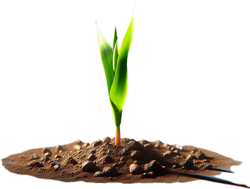 The first sprout of a corn plant..
Single Game Texture. In-Game asset. 2d. Blank background. High contrast. No shadows.