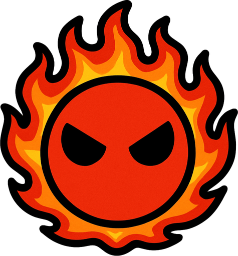 make a red firey circle with black eyes that are mad and no mouth.
In-Game asset.  2d.  High contrast.  No shadows