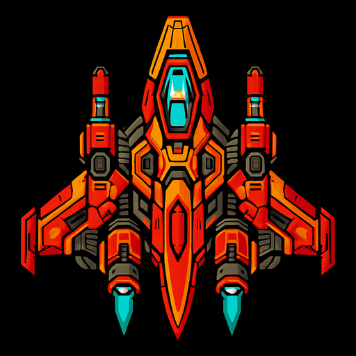 Make it a ship for a space shooting game with intense designing.
In-Game asset.  2d.  High contrast.  No shadows