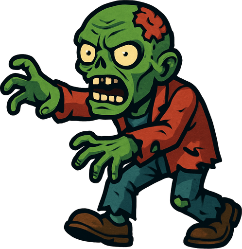 draw a single zombie.
In-Game asset.  2d.  High contrast.  No shadows