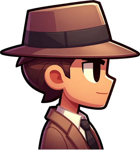 Fedora. Side profile. Cartoon..
Single Game Texture.  In-Game asset.  2d.  Blank background.  High contrast.  No shadows