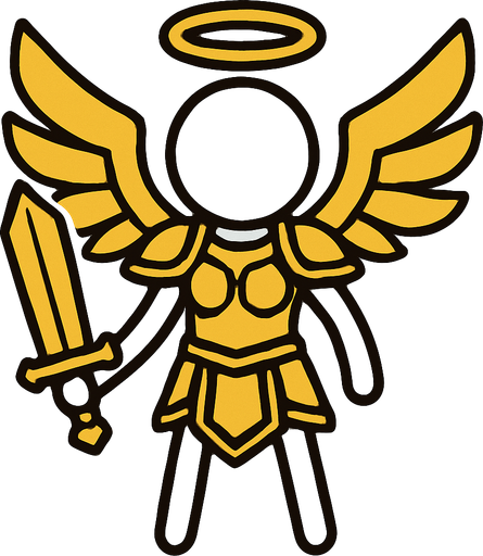 White female stickman that is an angel with golden armor and a heavenly sword.
In-Game asset.  2d.  High contrast.  No shadows