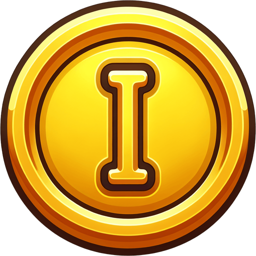 Gold coin write I on center of the coin.
Single Game Texture. In-Game asset. 2d. Blank background. High contrast. No shadows.