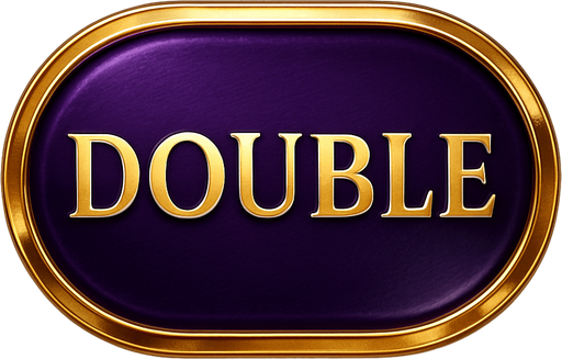Crea un asset visual para el botón 'DOUBLE' (Doblar Apuesta) para la mesa de Blackjack de lujo.

Objetivo: Un botón claro y elegante que permita al jugador doblar su apuesta, coherente con la opulencia del casino.

Diseño:

Forma: Óvalo o rectángulo con bordes suaves, prominente y fácil de pulsar.

Texto Central: La palabra 'DOUBLE' (o 'DOBLAR') en mayúsculas, con tipografía audaz, limpia y elegante de casino.

Color: Base en un color que sugiera riesgo/recompensa, como un púrpura real o un dorado más oscuro, con acabado metálico o pulido.

Borde: Un borde brillante en dorado o plateado.

Efectos (si Upit lo permite):

Sutil efecto de relieve o biselado para darle profundidad.

Un ligero brillo o resplandor que lo haga destacar.

Textura que simule metal pulido o un material lujoso.

Fondo: Asset independiente con fondo transparente..
In-Game asset.  2d.  High contrast.  No shadows