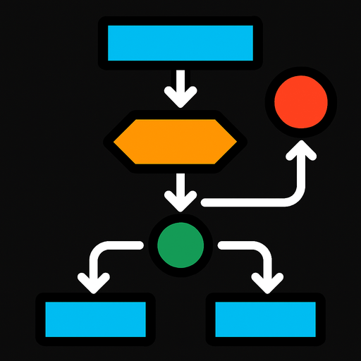 Flowchart.
In-Game asset.  2d.  High contrast.  No shadows