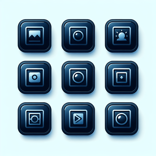 Collection of high definition modern rounded squares buttons.
icons : image, frame, ...
Simple backgrounds. 
Few dark-blue colours .