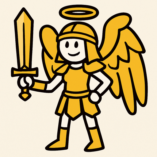 White female stickman that is an angel with golden armor and a heavenly sword.
In-Game asset.  2d.  High contrast.  No shadows