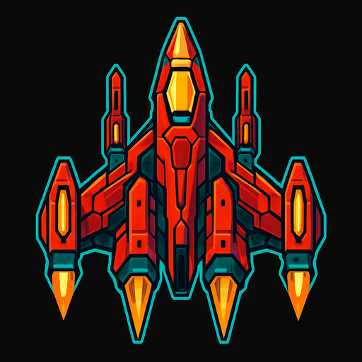 Make it a ship for a space shooting game with intense designing.
In-Game asset.  2d.  High contrast.  No shadows