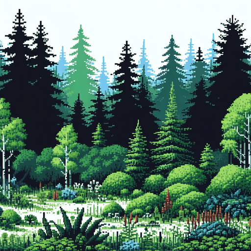 pixelart of forest background.
White background, high contrast, shadowless.