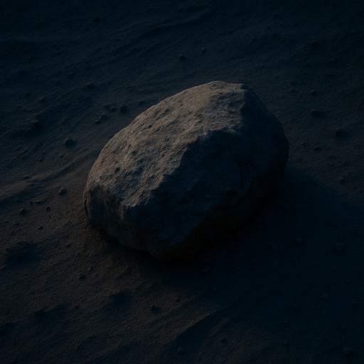 Photorealistic dusty rock in desert at night, bird view