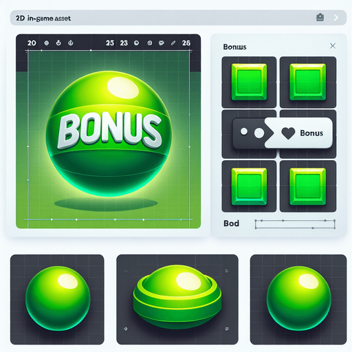 A Green ball written bonus.
Single Game Texture. In-Game asset. 2d. Blank background. High contrast. No shadows.