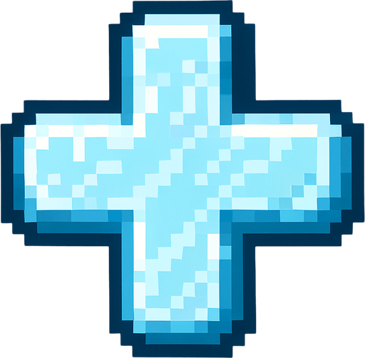 + işareti buz şeklinde pizel art.
In-Game asset.  2d.  High contrast.  No shadows