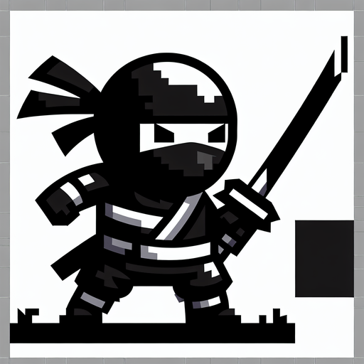 black ninja with katana

Single Game Texture.  In-Game asset.  2d.  Blank background.  High contrast.  No shadows