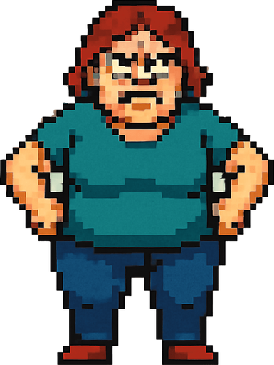 bad regular casual middle aged woman full body 2d pixel art.
In-Game asset.  2d.  High contrast.  No shadows
