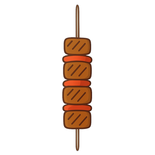 dikey bir kebab şişi. No background. Transparent background. Blank background. No shadows. 2d. In-Game asset. flat