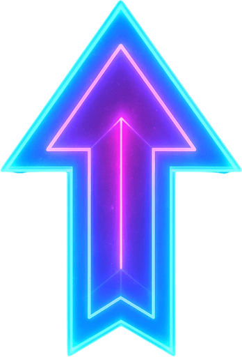 neon cyberpunk arrow pointing north glowing hologram flat 3d straight on symmetrical