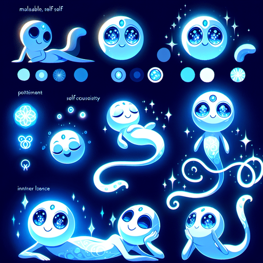 Design a whimsical, uplifting, and glowing character to represent the True Self in a self-discovery game. The character has a soft, fluid form with a shimmering blue body that radiates light and positivity. Its face is friendly and approachable, with round, twinkling eyes full of curiosity and warmth. The character’s playful design includes rounded features and a swirling tail that gives it a floating, ethereal quality. Its posture is relaxed and confident, often depicted leaning back with a serene smile, exuding calmness and self-assurance. The vibrant blend of light blues and whites creates a magical, almost celestial presence, making it a comforting guide for the hero. This character symbolizes inner strength, self-awareness, and positivity, acting as a source of guidance and encouragement throughout the journey..
In-Game asset. 3d. Blank background. High contrast. No shadows.