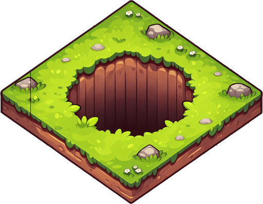 hole in ground.
Single Game Texture. In-Game asset. 2d. Blank background. High contrast. No shadows.