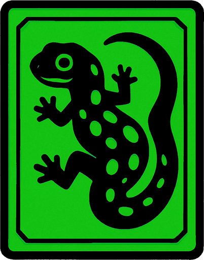 Green card packet with a Salamander in the center.
In-Game asset.  2d.  High contrast.  No shadows