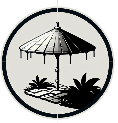 An umbrella, game illustration..
Single Game Texture. In-Game asset. 2d. Blank background. High contrast. No shadows.