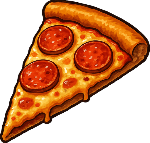 A realistic pizza slice.
In-Game asset.  2d.  High contrast.  No shadows