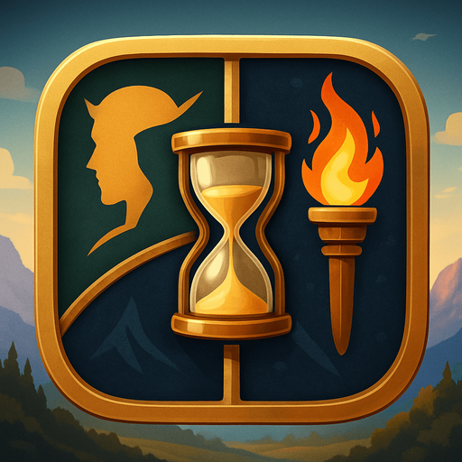 Modern App Store icon, high definition, square with rounded corners, for a game titled "Myths of the West" and with the description "A timed Tolkien Lore quiz with 9 questions of increasing difficulty, randomized options, and a tap-to-play start. Score is based on correct answers and time left.". No text on icon!
