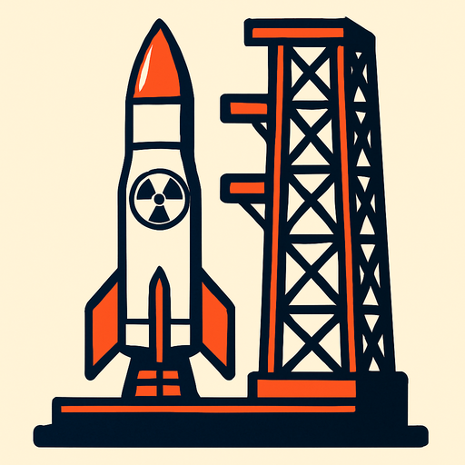 מתקן ענק לשיגור טיל שעליו מוכן טיל גרעיני.
In-Game asset.  2d.  High contrast.  No shadows
