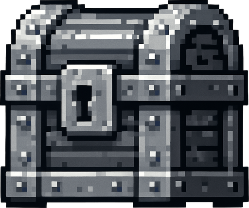 2d pixel bir demir hazine kutusu.
In-Game asset.  2d.  High contrast.  No shadows