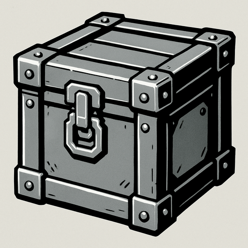 a steel box.
In-Game asset.  2d.  High contrast.  No shadows