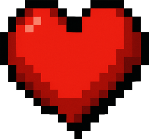 corazon rojo hecho con pixeles.
In-Game asset.  2d.  High contrast.  No shadows