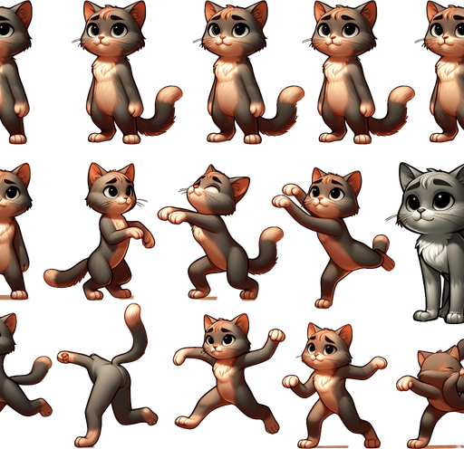 2 ayağı üzerinde duran kedinin farklı halleri (animasyon-gerçek karışımı bir tema).
(çok fazla resim)