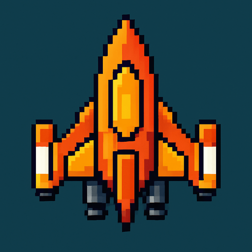 Pixel art Spaceship.
In-Game asset.  2d.  High contrast.  No shadows