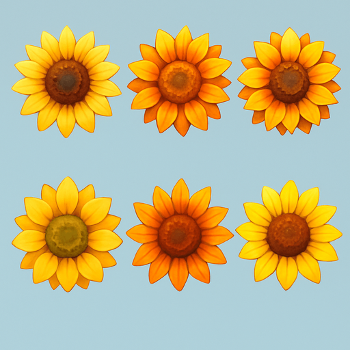 Pack of different sunflower, painted 3D sunflower, without black lines around it!
In-Game asset.  High contrast.  No shadows. 3D