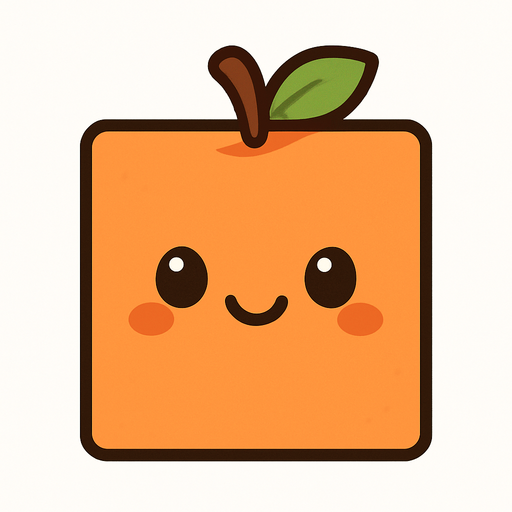 Square orange peach with cute happy face. Cartoon style. Cute art style. Simple vector style. No Shadow Single Game Texture. In-game asset. 2d. Blank background. High contrast. No shadow. square with corners